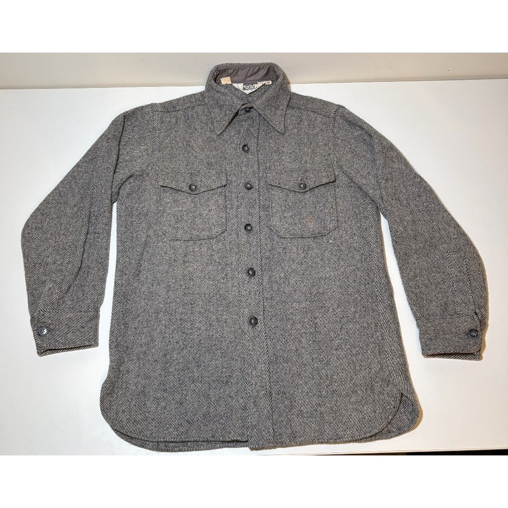 Woolrich Vintage Wool Button Down Shirt Jacket| Gray | Men's Medium
